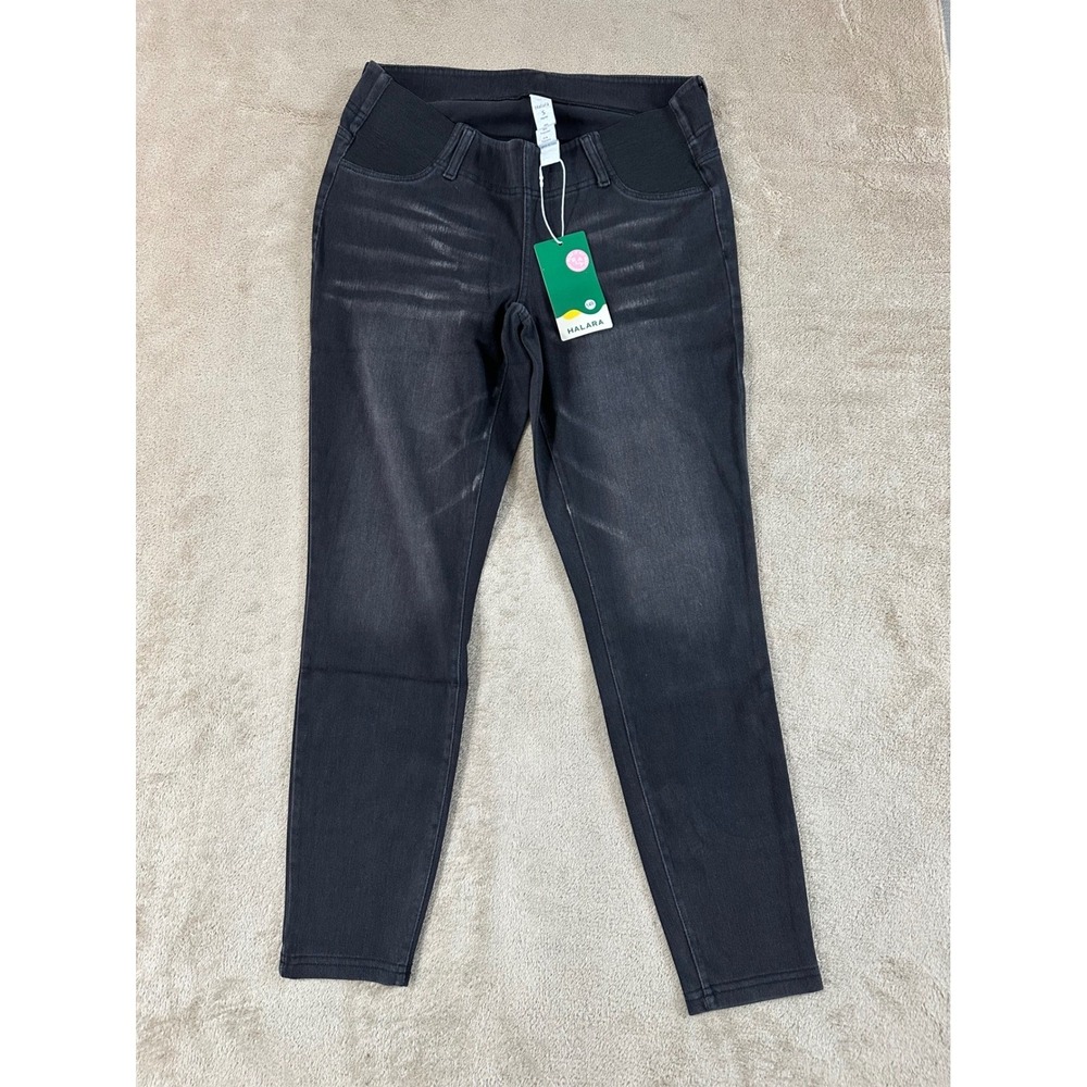 Halara Pull On Jeggings Denim Pants Women's S Regular Black Stretch Whiskers NEW